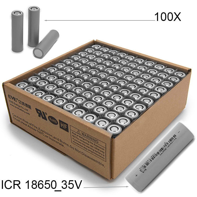 Célula Li-ION EVE ICR18650-35V 3500mAh – 10.20A – CAIXA DE 100 UNIDADES.