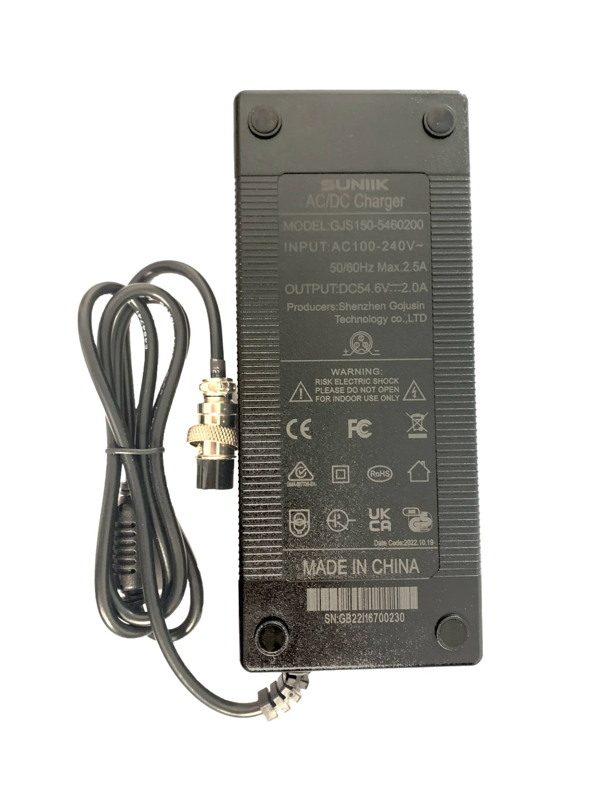 54.6V GX16 3-pin charger (premium fanless version)