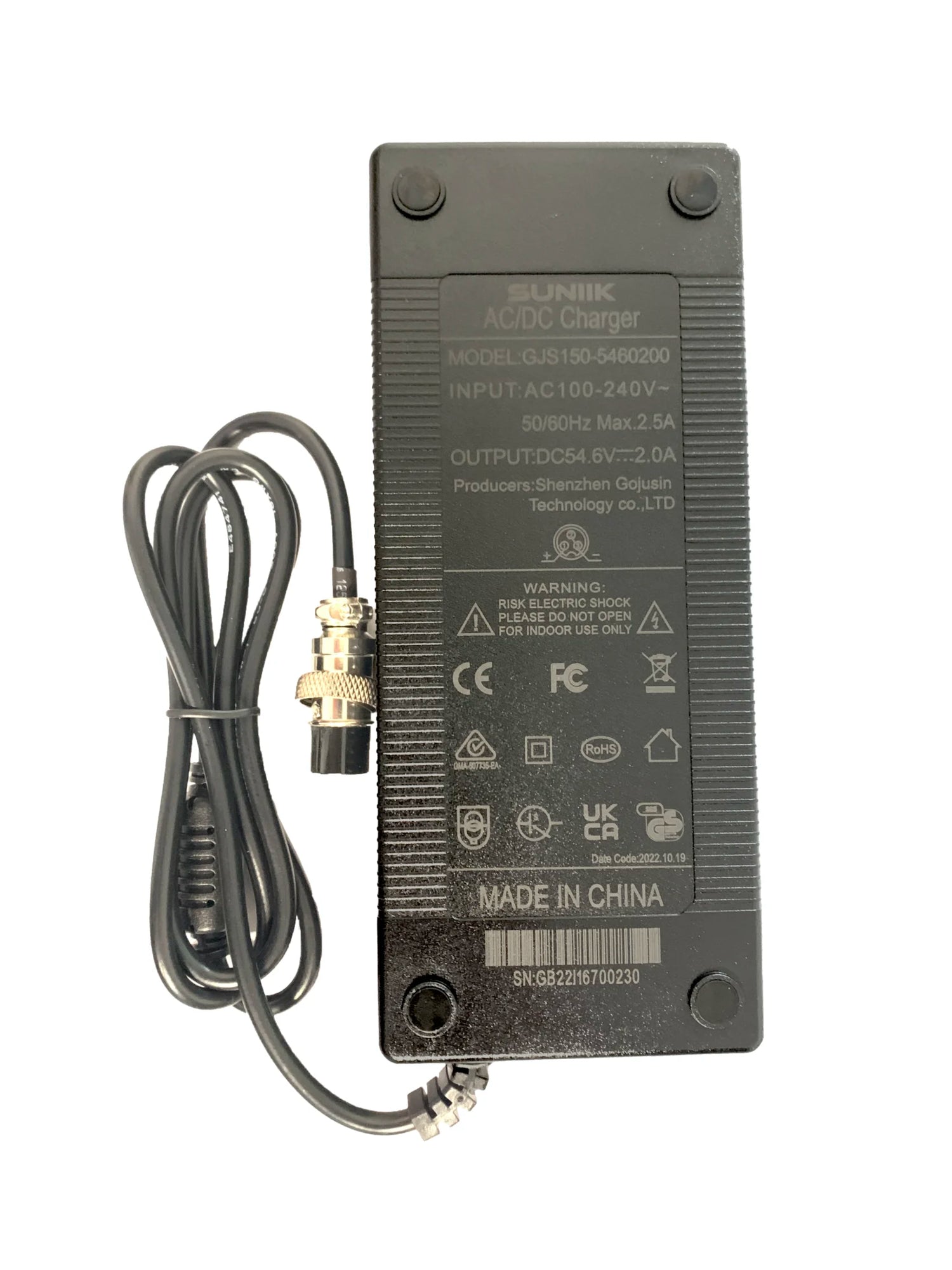 54.6V GX16 3-pin charger (premium fanless version)