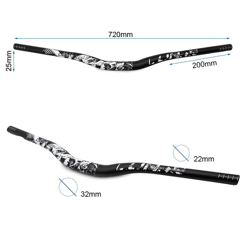 Guiador de 720 mm com elevação de 25 mm (preto)