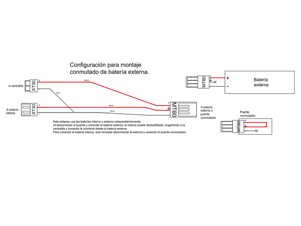 Cabo de conexão chaveado para bateria externa.